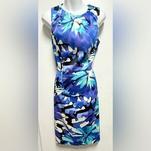 AB Studio Blue Pleated Ruched Sheath Dress